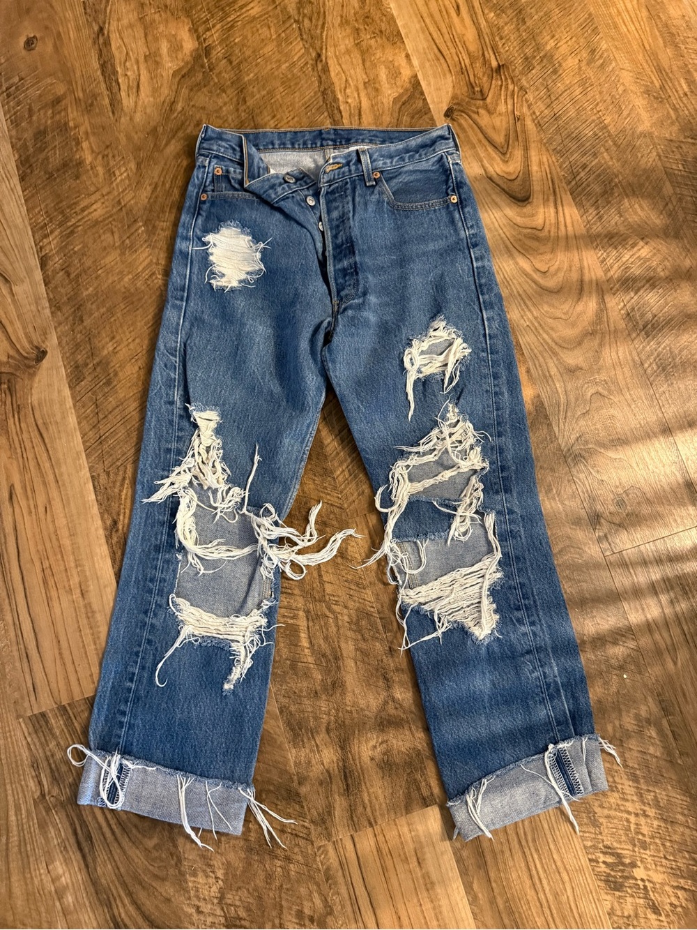 Levi's Distressed Blue Ripped Straight-Leg Jeans